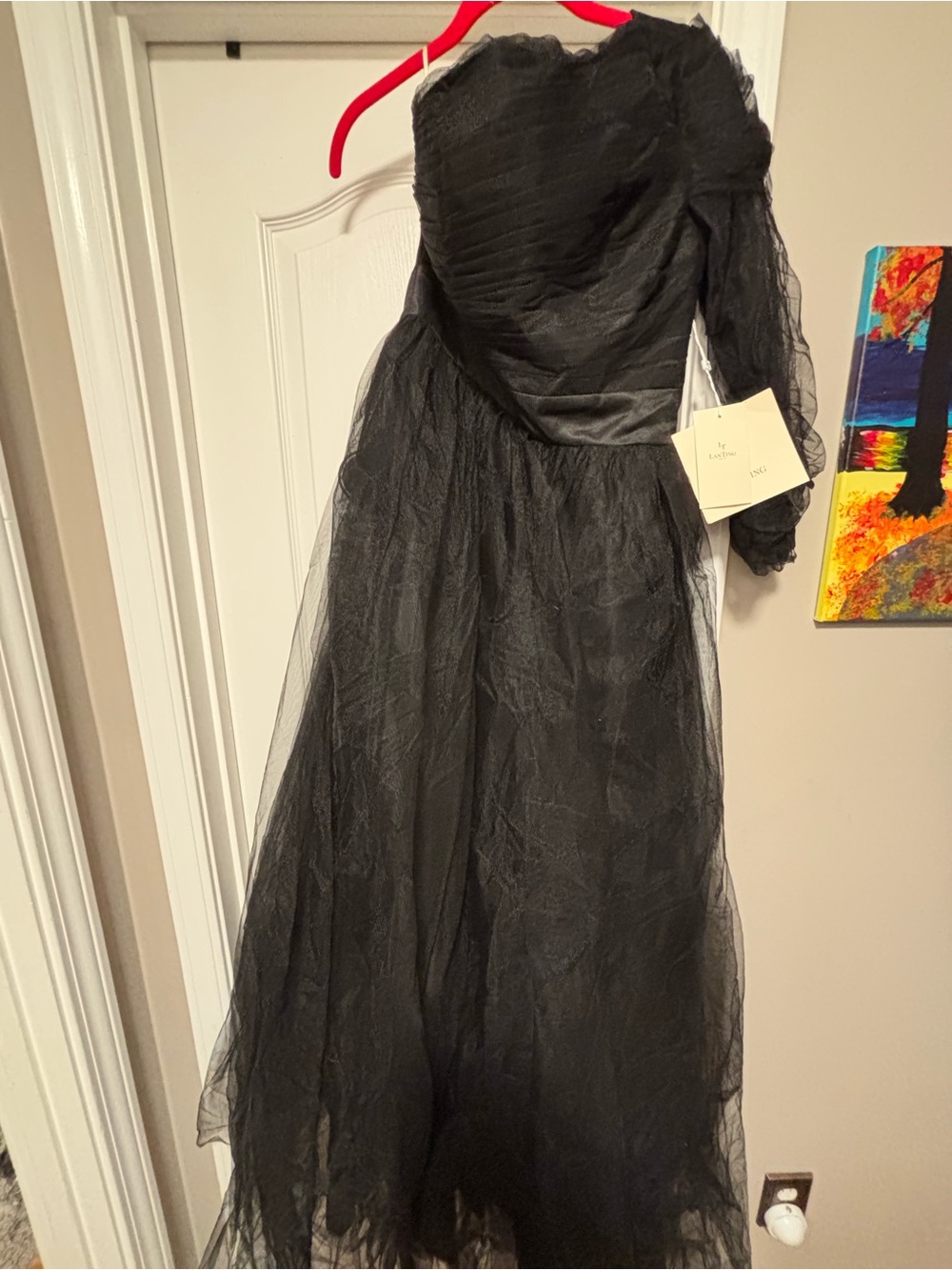 Elegant Black Tulle Long-Sleeve Evening Dress Size 10 By Light In The Box New